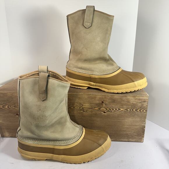 VTG Sorel Kaufman Pawnee Boots Mens 8 Canada Leather Rubber Pac Winter Pull On